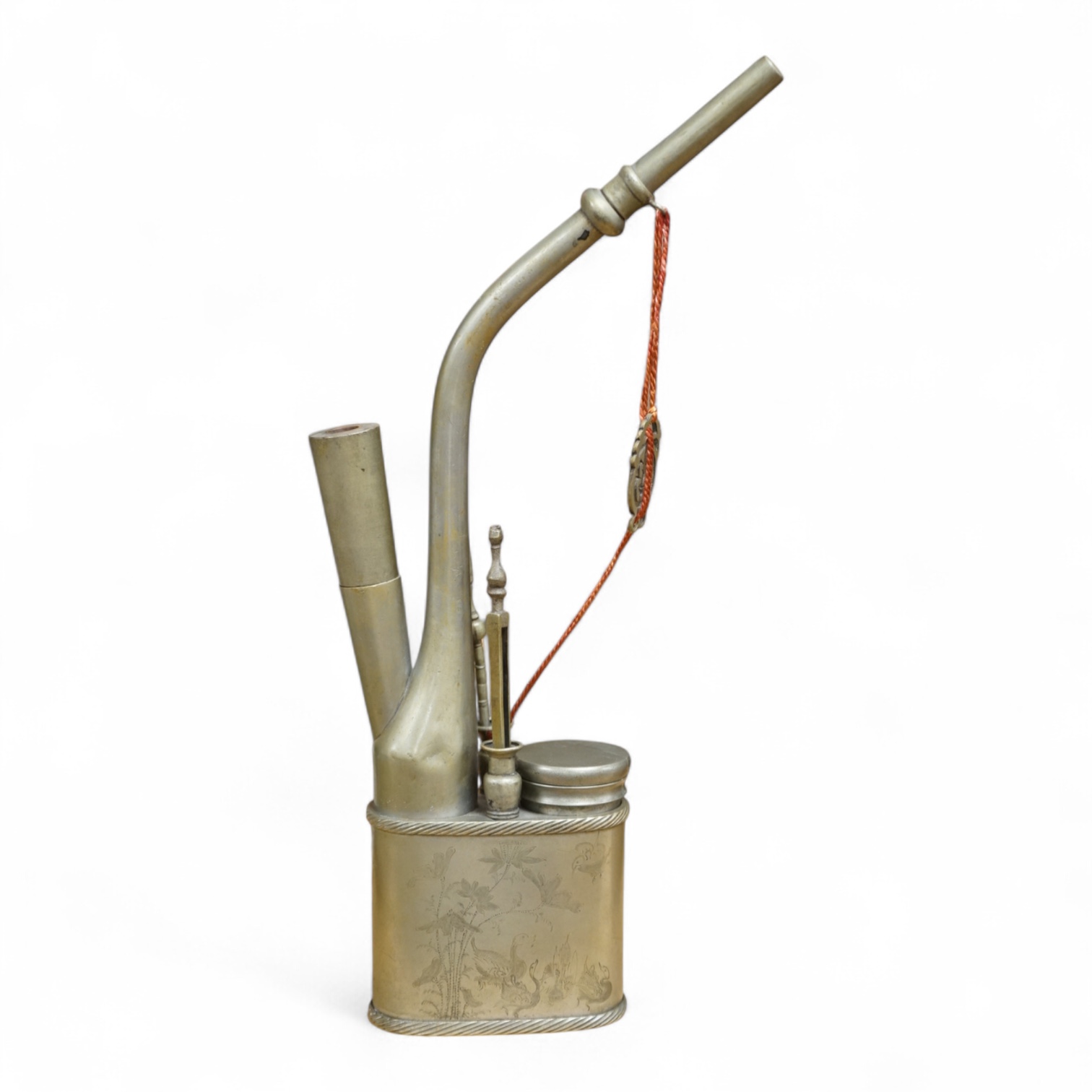 An early 20th century Chinese paktong water pipe, stamped maker’s mark, 26cm high